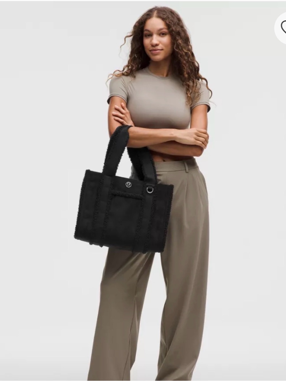 lululemon Black Structured Boxy Tote Faux Shearling Trims Bag Class Work Tote